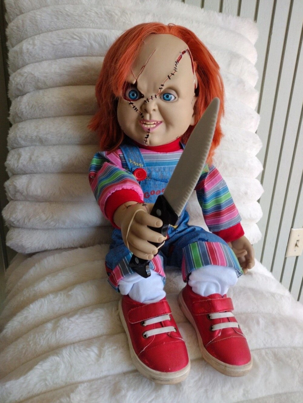 Spirit Talking 2ft Animated Chucky Doll Moving Arm/knife& Head(Replaced Shoes)